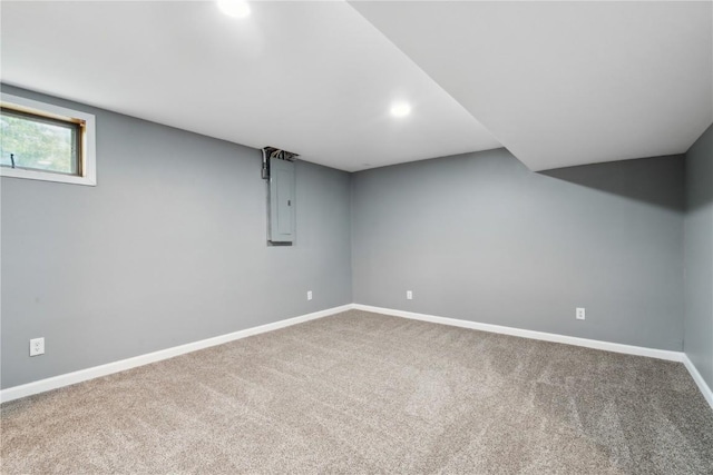 1626 High View Dr, Mount Vernon, IA 52314 - below grade area with carpet floors, baseboards, electric panel, and recessed lighting