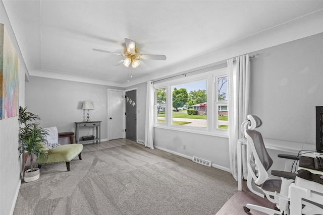 2043 Brookland Dr NE, Cedar Rapids, IA 52402 - office area with carpet, a ceiling fan, and baseboards