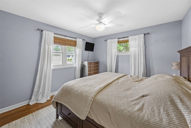 2043 Brookland Dr NE, Cedar Rapids, IA 52402 - bedroom with wood finished floors, multiple windows, baseboards, and a ceiling fan
