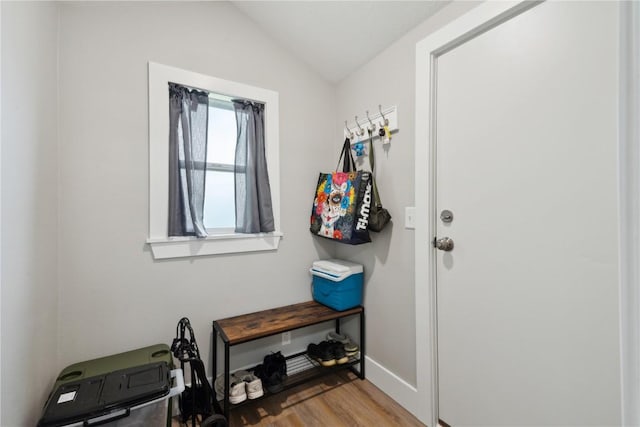 944 L St SW, Cedar Rapids, IA 52404 - mudroom featuring lofted ceiling, wood finished floors, and baseboards