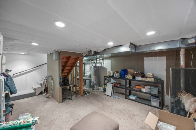 13 S View Dr NE, Iowa City, IA 52240 - unfinished below grade area with stairway, gas water heater, carpet, and recessed lighting