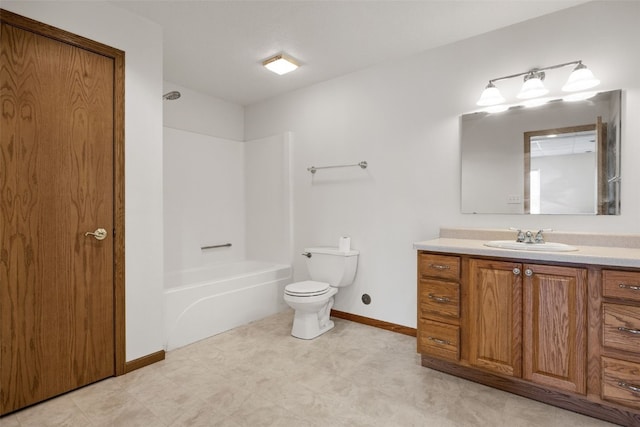 3017 Peaceful Dr, Riverside, IA 52327 - full bathroom with vanity, toilet,  shower combination, and baseboards