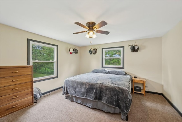 1805 4th Ave, South Amana, IA 52334 - carpeted bedroom with multiple windows, baseboards, and a ceiling fan