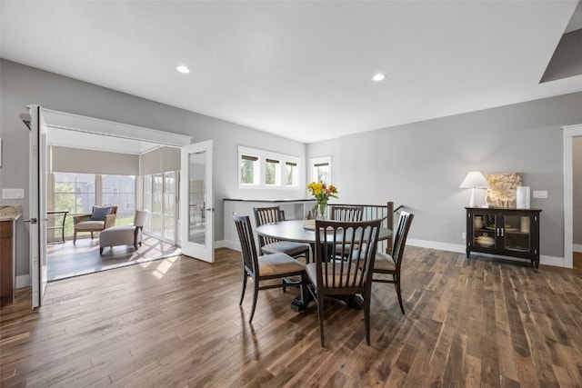 6318 Rapids Ridge Rd NE, Cedar Rapids, IA 52411 - dining area with dark wood-type flooring, baseboards, recessed lighting, and french doors