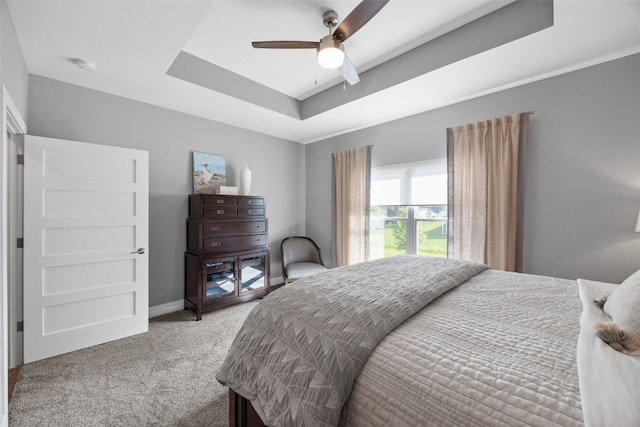 6318 Rapids Ridge Rd NE, Cedar Rapids, IA 52411 - carpeted bedroom with a raised ceiling, ceiling fan, and baseboards