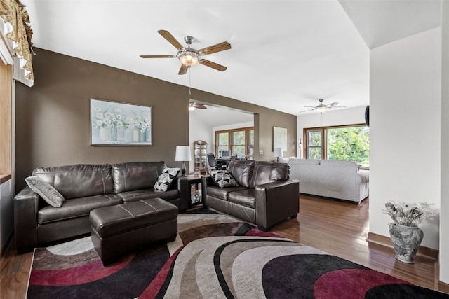 4427 J St SW, Cedar Rapids, IA 52404 - living room with wood finished floors and ceiling fan
