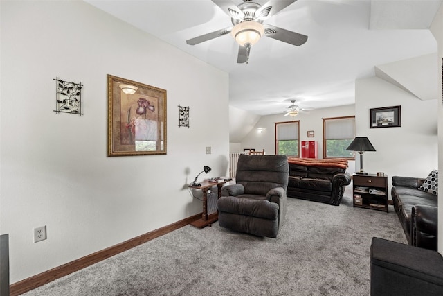 4427 J St SW, Cedar Rapids, IA 52404 - living area with a ceiling fan, carpet, and baseboards