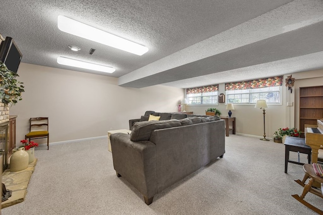 6909 Kent Dr NE, Cedar Rapids, IA 52402 - living room with light carpet, a textured ceiling, and baseboards