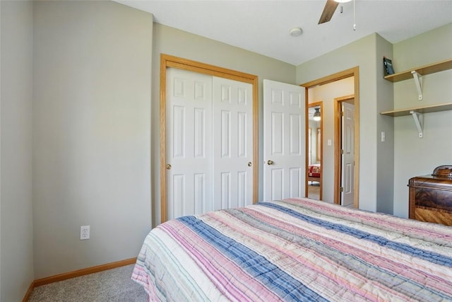 7025 Walden Rd NE, Cedar Rapids, IA 52402 - bedroom with carpet floors, baseboards, a closet, and ceiling fan