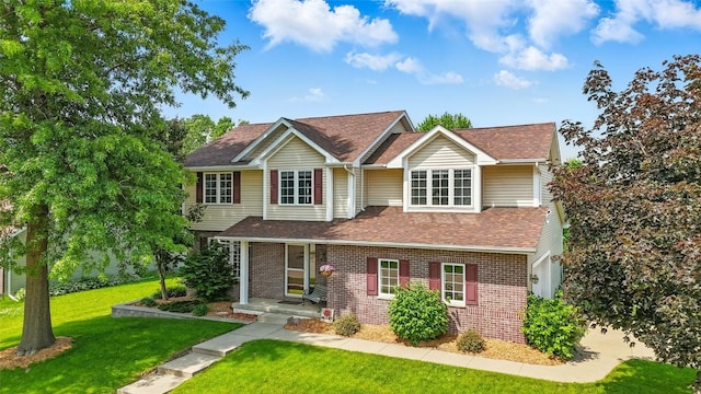 7025 Walden Rd NE, Cedar Rapids, IA 52402 - traditional-style house with brick siding, a front yard, and roof with shingles