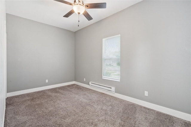 208 Northgate St, Shellsburg, IA 52332 - empty room featuring baseboard heating, carpet floors, and ceiling fan
