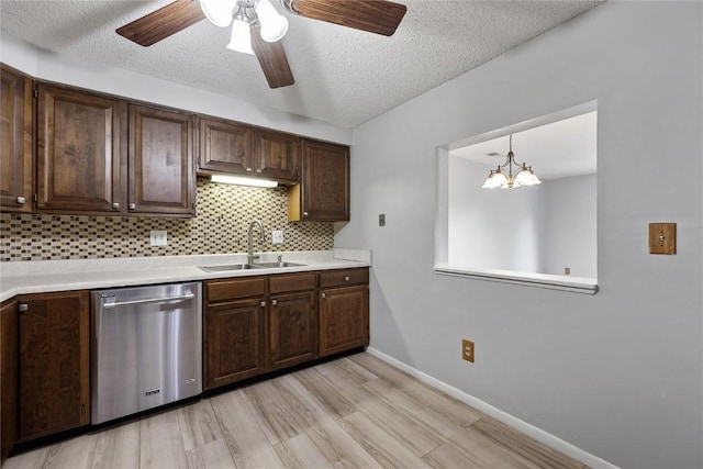 2131 1st Ave SE Unit 116, Cedar Rapids, IA 52403 - kitchen featuring stainless steel dishwasher, a sink, light countertops, decorative backsplash, and light wood-style floors