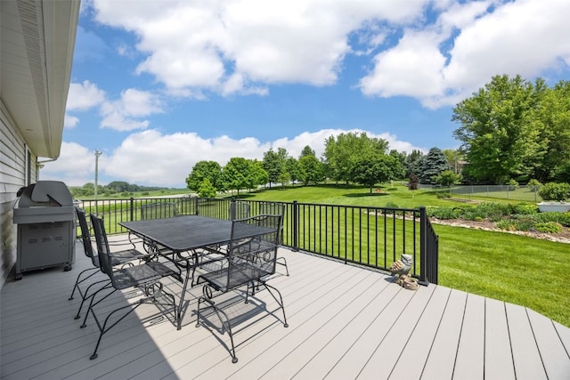 1782 Baker Ave, West Branch, IA 52358 - wooden terrace with a grill, outdoor dining space, and a lawn