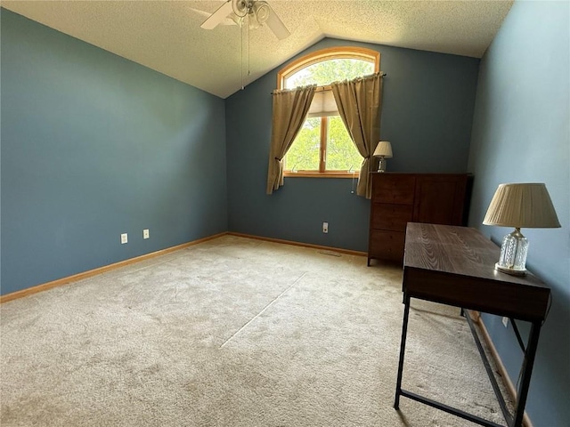 1037 Doubletree Ct NE, Cedar Rapids, IA 52402 - unfurnished office with ceiling fan, carpet floors, vaulted ceiling, a textured ceiling, and baseboards