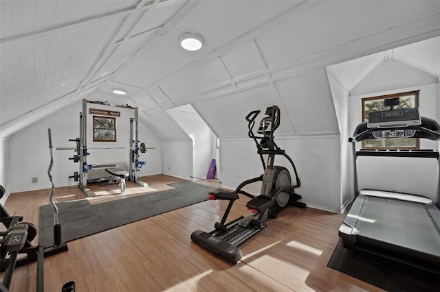 503 N Washington St, Lisbon, IA 52253 - workout area featuring vaulted ceiling and wood finished floors