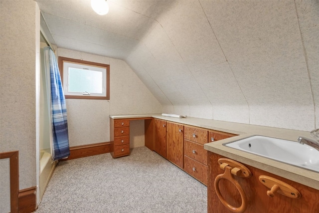 502 5th Ave, Clarence, IA 52216 - unfurnished office with light colored carpet, a sink, and lofted ceiling