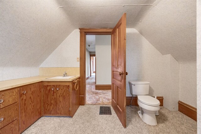502 5th Ave, Clarence, IA 52216 - bathroom with toilet, lofted ceiling, and vanity