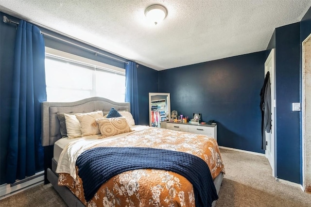 303 6th Ave, Newhall, IA 52315 - bedroom featuring carpet flooring, a textured ceiling, a baseboard radiator, and baseboards