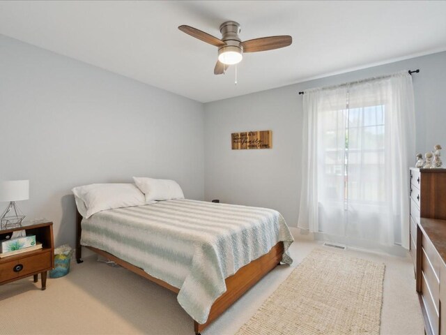 501 Washington Ct SW Unit B, Mount Vernon, IA 52314 - bedroom featuring light carpet and a ceiling fan