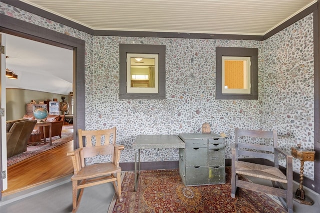 1900 Linden Dr SE, Cedar Rapids, IA 52403 - living area with wallpapered walls and crown molding