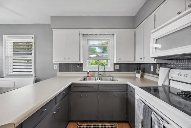 3622 14th Ave SE, Cedar Rapids, IA 52403 - kitchen featuring white appliances, white cabinetry, and light countertops