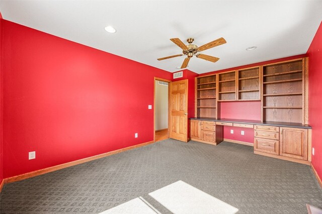 660 Garfield Rd, West Branch, IA 52358 - unfurnished office featuring built in study area, ceiling fan, carpet, and recessed lighting