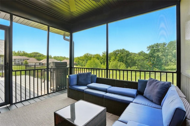 1643 Avalon Pl, Iowa City, IA 52245 - sunroom featuring an outdoor hangout area and ceiling fan