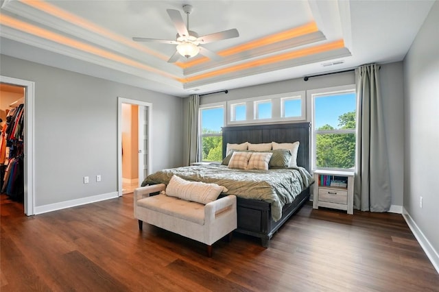 1643 Avalon Pl, Iowa City, IA 52245 - bedroom with a tray ceiling, a spacious closet, dark wood-type flooring, and a closet
