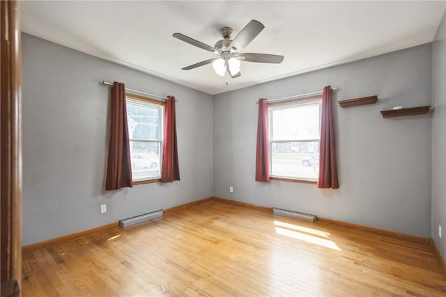 2901 J St SW, Cedar Rapids, IA 52404 - spare room with plenty of natural light, baseboard heating, light wood-style floors, and a ceiling fan