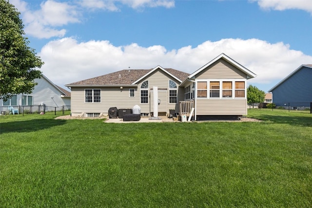 429 W Prairie Dr, Fairfax, IA 52228 - back of property with a fenced backyard, a patio, and entry steps