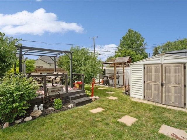 1418 8th St NW, Cedar Rapids, IA 52405 - view of yard with a shed, a deck, and a pergola