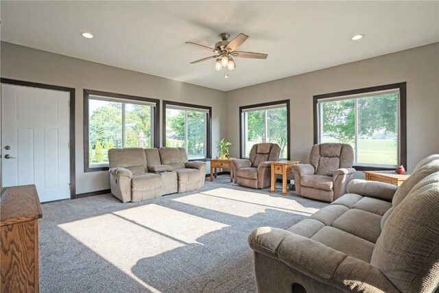1602 Bridge Creek Ct, Marion, IA 52302 - carpeted living area with ceiling fan and recessed lighting