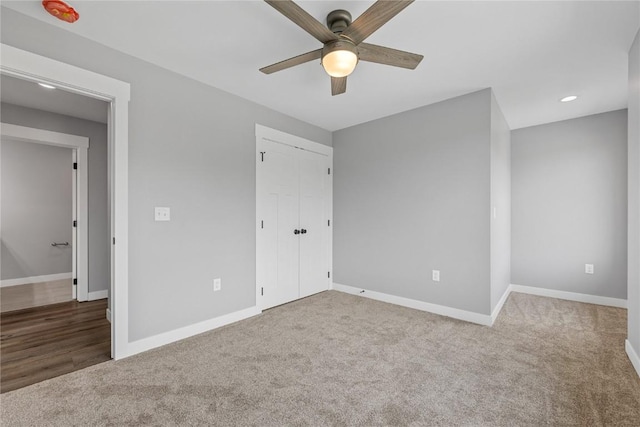 3911 Winnsboro Dr, Iowa City, IA 52245 - unfurnished bedroom with carpet floors, recessed lighting, a closet, and a ceiling fan