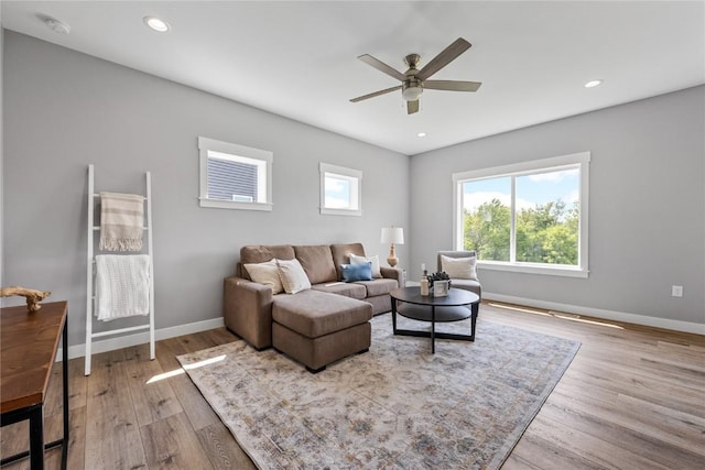 3911 Winnsboro Dr, Iowa City, IA 52245 - living room featuring ceiling fan, wood finished floors, and recessed lighting