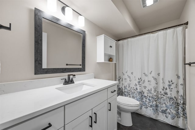 4263 Calder Dr, Marion, IA 52302 - full bath featuring vanity, a shower with shower curtain, and marble finish flooring