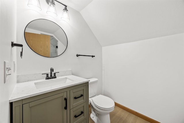 13294 212th Ave, Anamosa, IA 52205 - bathroom featuring vaulted ceiling, vanity, and wood finished floors