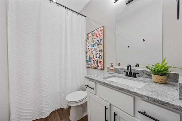 6415 Rookwood Ln, Marion, IA 52302 - bathroom with wood finished floors, vanity, and a shower with curtain