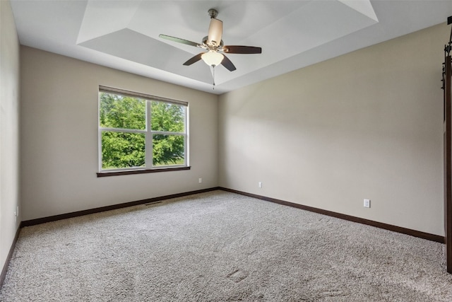 450 2nd St, Fairfax, IA 52228 - unfurnished room with carpet flooring, a raised ceiling, and ceiling fan