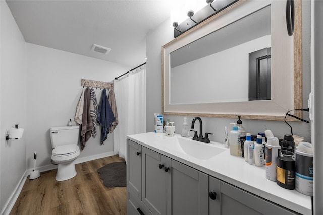6234 Eastview Ave SW, Cedar Rapids, IA 52404 - bathroom featuring vanity, wood finished floors, and a shower with shower curtain