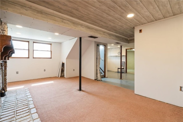 4531 Sugar Pine Dr NE, Cedar Rapids, IA 52402 - basement with carpet, recessed lighting, and wooden ceiling