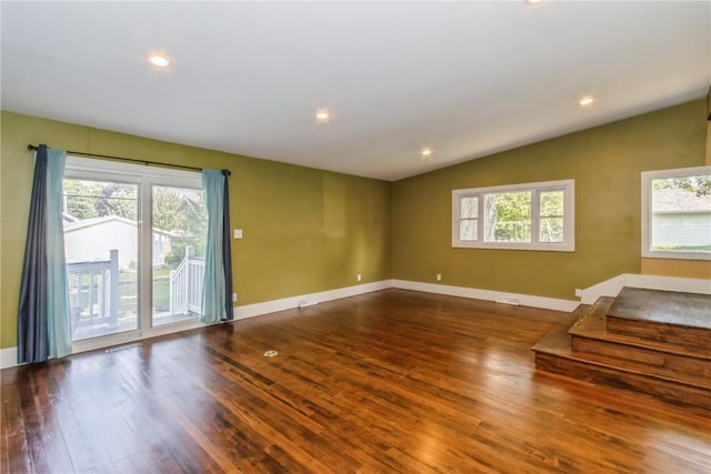 1346 11th St, Marion, IA 52302 - empty room with wood finished floors, lofted ceiling, and recessed lighting