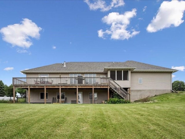 3387 64th St, Palo, IA 52324 - rear view of house with a deck, a yard, and stairway