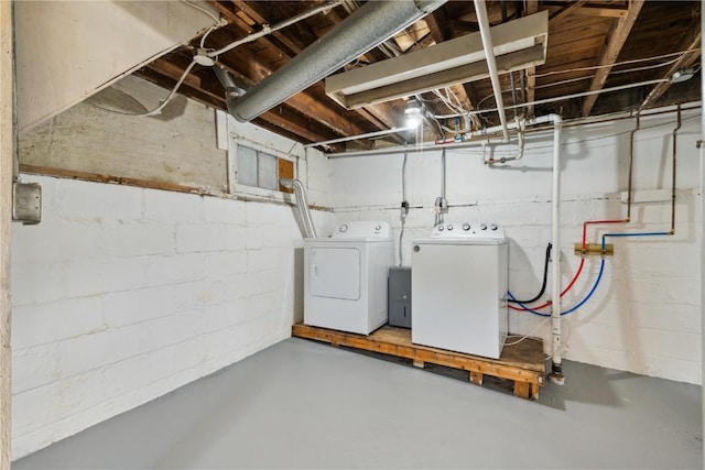 1612 Greene Ave NE, Cedar Rapids, IA 52402 - unfinished below grade area featuring washer and clothes dryer and concrete block wall