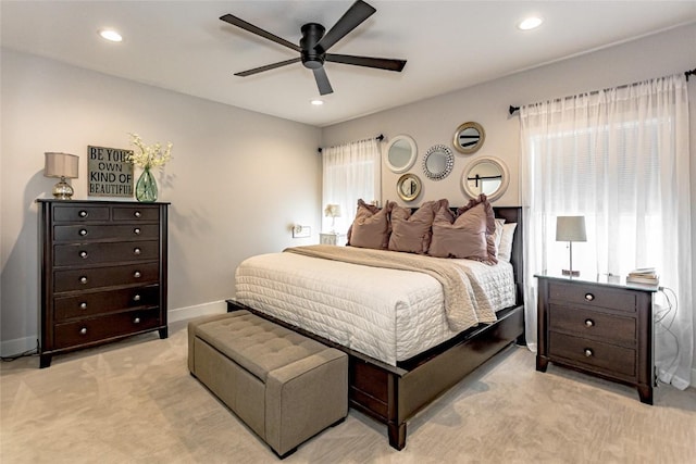 608 Pointer Cir, Center Point, IA 52213 - bedroom with light carpet, recessed lighting, and ceiling fan