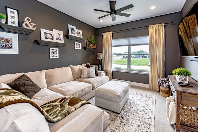 608 Pointer Cir, Center Point, IA 52213 - living area with recessed lighting, ceiling fan, and carpet flooring