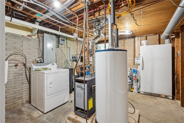 5995 32nd Ave, Shellsburg, IA 52332 - utilities featuring washer / clothes dryer, gas water heater, electric panel, and a heating unit
