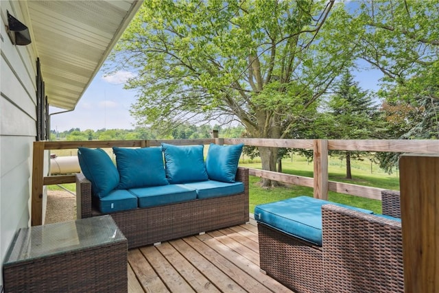 5995 32nd Ave, Shellsburg, IA 52332 - wooden terrace featuring outdoor lounge area