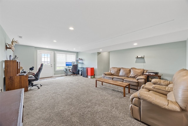 1062 Oak View Ct, Tipton, IA 52772 - carpeted living area with an office area and recessed lighting