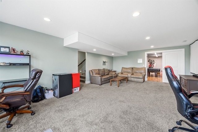 1062 Oak View Ct, Tipton, IA 52772 - carpeted home office featuring recessed lighting