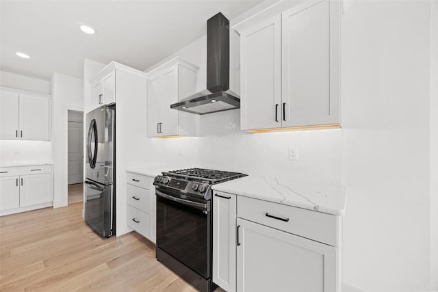 2682 Burr Oak Ct, Marion, IA 52302 - kitchen with appliances with stainless steel finishes, wall chimney range hood, light wood-style flooring, white cabinets, and recessed lighting